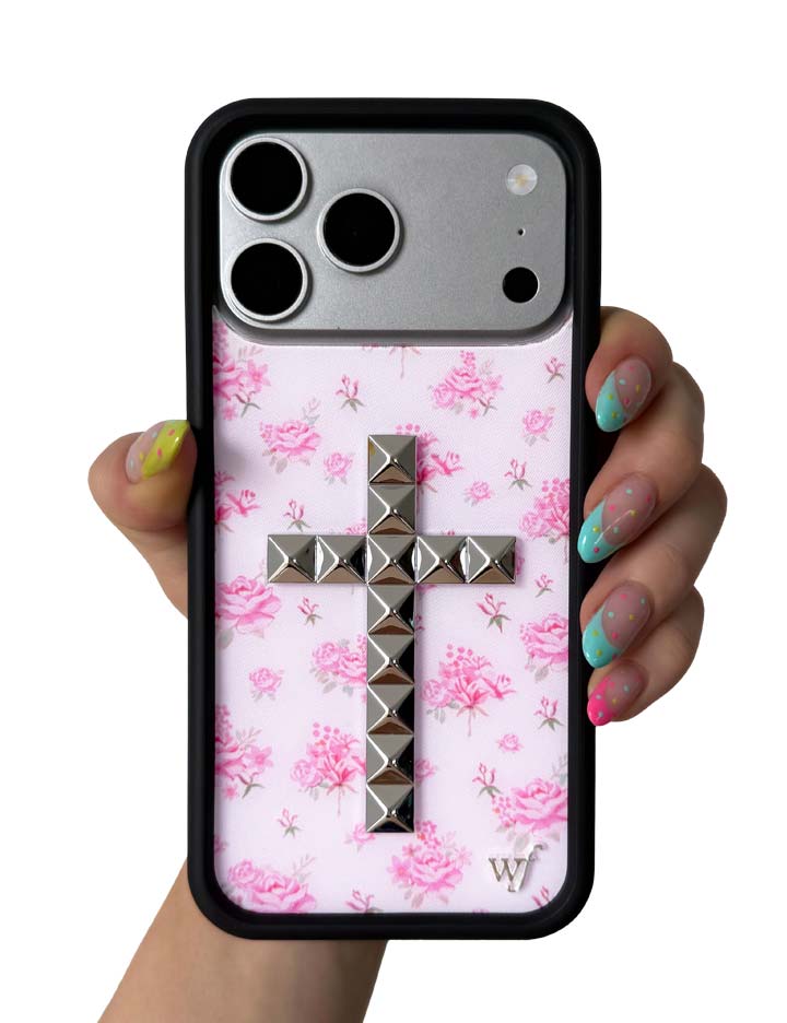 Stud Cross Forget Me Not Floral | Pink iPhone Case
