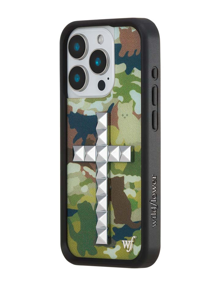 Stud Cross Cat Camo iPhone Case