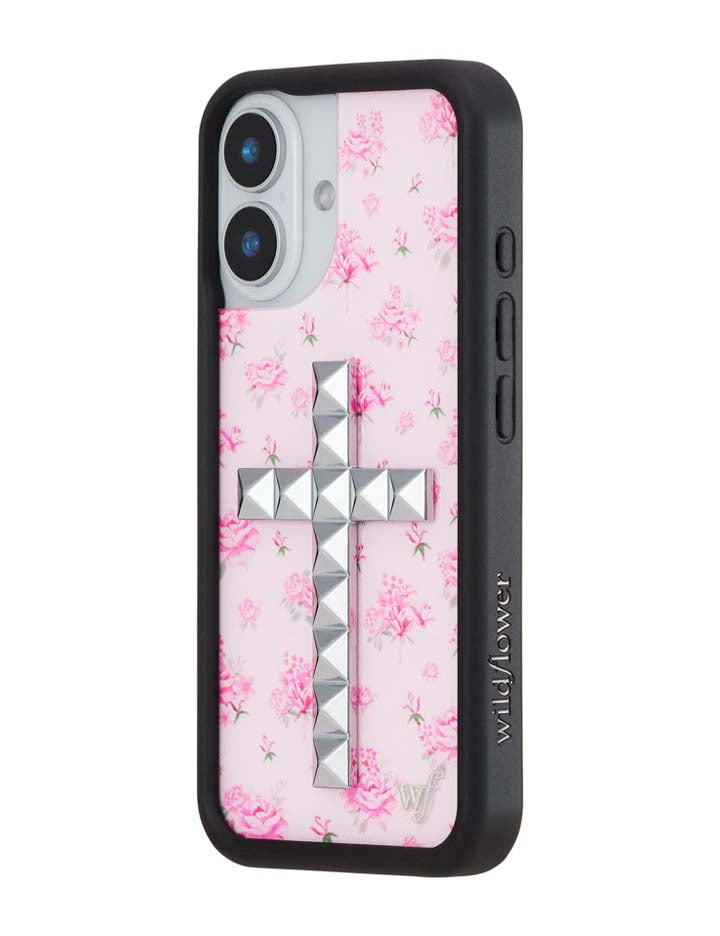 Stud Cross Forget Me Not Floral | Pink iPhone Case