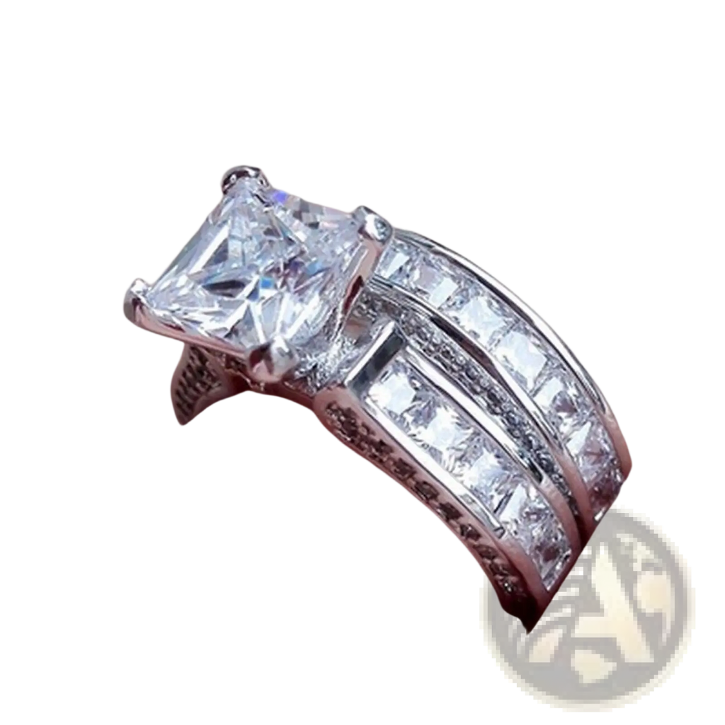 Princess Cut Cz Silver Couple Anniversary Ring Set